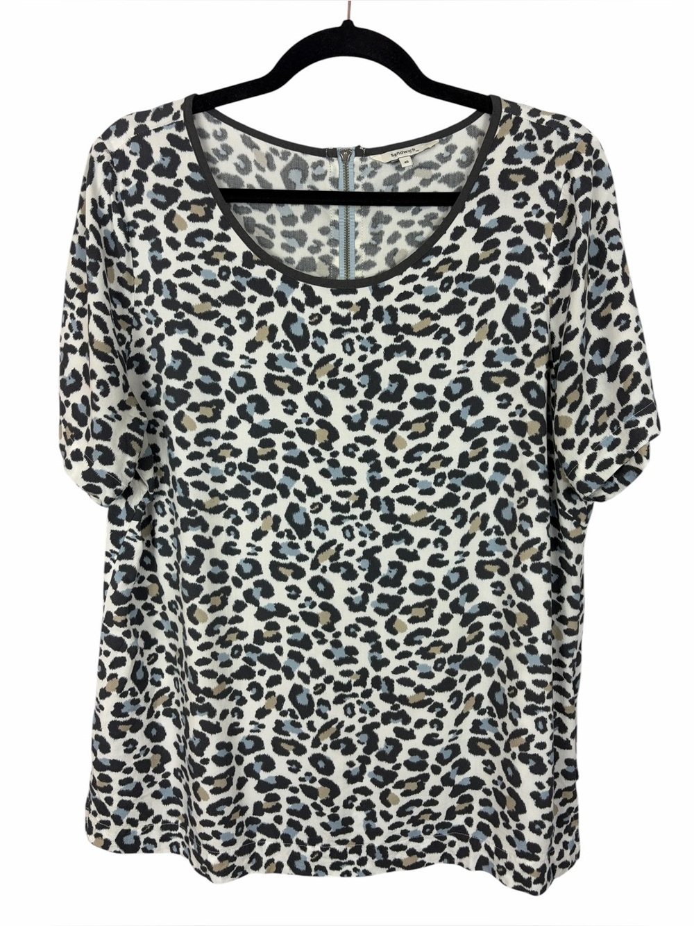 Sandwich Leopard Print 100% Viscose Blouse Top Size 40 M Animal Print Zip Back